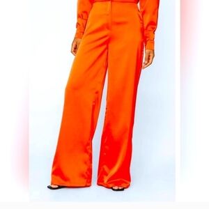 GUC Nicole Miller Orange Satin Wide-Leg Pants
